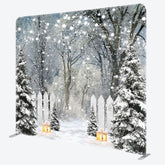 Aperturee - Aperturee Snowy Pine Forest Lights Tension Fabric Backdrop